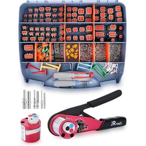 JRready DW4001 Deutsch Connector Kit with Crimper - DT, DTM, DTP, DTHD Series Connectors with Size 12 16 20 Solid Contacts, ACT-DT1 Deutsch Crimp Tool for Automotive, Industrial, Marine Wiring