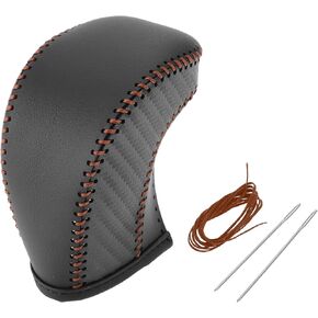 Gear Shift Knob Cover for Toyota Tacoma 2016-2022 Anti-Slip Stick Shifting Handle Protector Faux Leather 1 Pc Black Carbon Fiber Brown