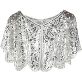 1920s Shawl Wraps Women's Sequin Beaded Bridal Shawl Gatsby Cape Evening Bolero Wedding Party Bridal Cover Up