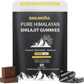 Shilajit Gummies,Pure Shilajit Himalayan with Ashwagandha,Turmeric Sugar-Free,Organic Gummy for Men and Women,Boosts Energy & Immunity,Natural Non-GMO,60 Gummies