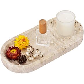 Natural Travertine Tray, Handmade Marble Tray for Bathroom, Kitchen & Home Decor, Jewelry, Keys, Beige