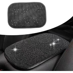 Car Arm Rest Cover, Bling Auto Center Console Cover, Crystal Rhinestone Middle Console Cover, Universal Interior Protection and Decoration Accessories, Suitable for Most Cars (Black)