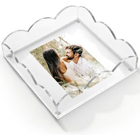Orelle Acrylic Scalloped Tray with Magnetic Mat | Display Photos, Art, Jewelry, Keepsakes | Scalloped Acrylic Tray with Changeable Inserts | Vanity, Bathroom, Desk, Coffee Table Decor | 8x8" | Clear