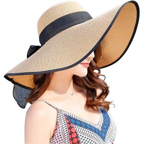 Beach Hats for Women Men Big Straw Wide Brim Summer Hat Floppy Foldable Roll up Cap for Beach Outdoor UPF 50+
