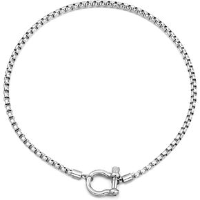 FEEL STYLE Heavy Screw Anchor Shackle Wheat Necklace - 18Inch Stainless Steel Foxtail Wheat Chain Necklace Rolo Necklace - Screw Anchor Shackle Nautical Sailor Clasp