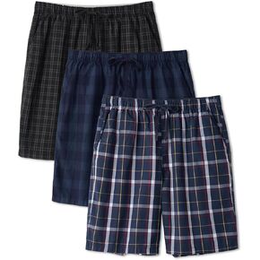 DAVID ARCHY Mens Pajama Shorts Soft Cotton Plaid Sleep Shorts with Pockets Comfy Lounge Woven Pajamas Bottoms for Men, 3 pack