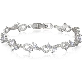 Crysdue Wedding Marquise Cubic Zirconia Leaf Drop Tennis Bracelet for Women Bridal Bridesmaid