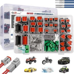 JRREEDY DW5006-03 مجموعة موصل Deutsch مع CRIMPER ، موصل 2 PIN DT ، 3 4 6 8 12 PIN IP68 موصلات مقاومة للماء ، أداة Deutsch Crimp لـ 12-22AWG ، حجم 16 جهات اتصال صلبة 14-20AW و PIN أداة إزالة الدبوس