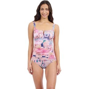 Profile by Gottex Womens Paisley Print Round Neck U Wire Shirring Tankini with Soft Cups and Adjustable Straps Swim Essential