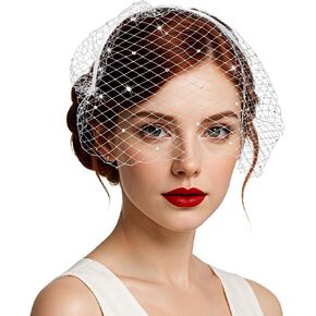 1920s White Veil Headband, Birdcage Veil Flapper Fascinator Mesh Vintage Lace Blusher Veils for Women Funeral Veils