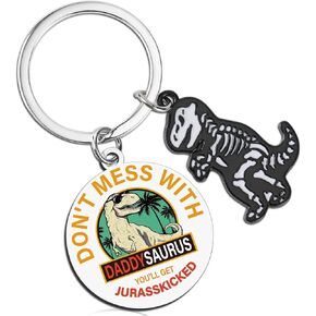 هدايا عيد الأب الهدايا المفتاح - لا تعبث مع Daddysaurus ستحصل على سلسلة مفاتيح Jurasskicked Funny Round Dragon Keyring من مهرجان عيد ميلاد الابنة ، شكرًا لك هدايا للرجال أبي بابا