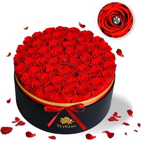 50 Forever Red Roses in a Box Preserved Flowers 100% Real Immortal Rose for Delivery Prime Graduation Birthday Home Decor Flower Eternal Rosas for Her Women Mom Wife Girlfriend (Red)