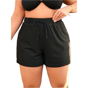 MakeMeChic Women's Plus Size Bikini Bottoms Rib Knitted Tie Front High Waist Swimsuit Bottoms
