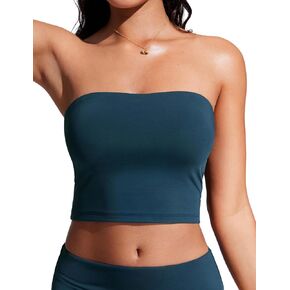 CRZ YOGA Womens Bandeau Bikini Tops Strapless Swimsuit Adjustable Spaghetti Straps Bathing Suit Crop Tankini Padded
