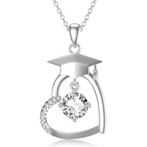 ZBA Natural Diamond Graduation Gifts for Women, 925 Sterling Silver Graduation Cap/Compass Necklace for Her Girlfriend, 18 Inches (Color F-G/Clarity I1-I2)