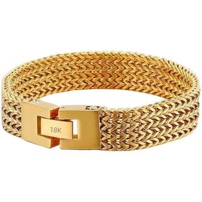 18K gold Men's Bracelet Mesh bracelet Cuban Bracelet for lover Gift，0.5 in wide, 8.3 in long Classic jewelry Christmas/Valentine's Day/Father's Day/Birthday (8.3, 14K), yellow