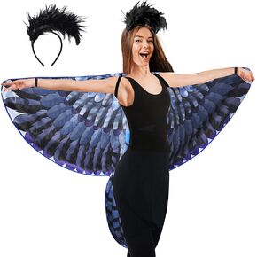 D.Q.Z Double-Sided Adults Bird-Wings Owl Costume for Women with Feather Headband, Eagle Costume Bird Festival Parade Hallowen