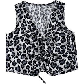 MakeMeChic Women's Floral Print Tie Front Vest Outerwear Sleeveless V Neck Boho Vests