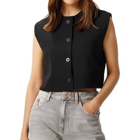Cropped Suit Vest for Women 2025 Summer Business Button Up Sleeveless Blazer Waistcoat Vest Tops