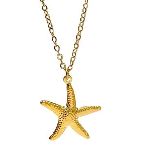 Dainty Gold Hollow Starfish Pendant Necklace, Ocean Beach Theme Jewelry,Textured Sea Star Charm, Chain Necklace