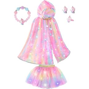 Light Up Princess Dress Up Clothes for Little Girls 3 4 5 6 Years Old, Kids Princess Cape with Accessories, Princess Toy for Toddlers Birthday Gift