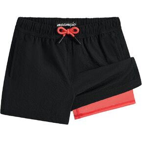 maamgic Boys Swim Trunks with Compression Liner Seersucker Swim Shorts Recycled Toddler Swimsuit
