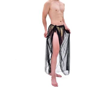 Mens Sexy Black Lace Skirt Underwear,See Through Lace robe Sissy Lingere For Men in Kuwait