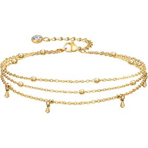 Waterproof Gold Anklets for Women - 14k Gold Plated Ankle Bracelets,Summer Beach Surfer Foot Chain Multilayered Stack Bracelet Anklet Set,Layered Trendy Jewelry Holiday Gifts for Her Girlfriend