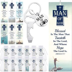 Yaomiao 24 Pcs/12 Set 6 in 1 Multi Tool Keychain Father's Day Man of God Gift Bulk, Includes 12 Pcs 6 in 1 Bottle Opener Keychain 12 Religious Christian Bookmark with Organza Bag for Church Men