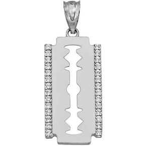 Claddagh Gold Certified 925 Sterling Silver CZ-Accented Razor Blade Pendant Charm Necklace