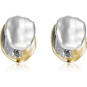 Gold and Silver Hoops Earrings,Two Tone Earrings for Women,Mix Color Chunky Studs,Hypoallergenic Earrings for Teen