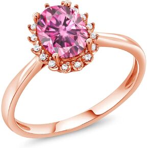 Gem Stone King 10K Rose Gold Pink Moissanite and White Diamond Halo Engagement Ring For Women (1.43 Cttw, Oval 8X6MM, Available in Size 5,6,7,8,9)