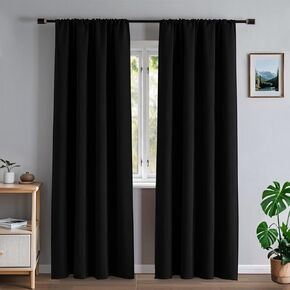 Black Curtains for Bedroom, Blackout Curtains 84 Inch Length 2 Panels Set, Thermal Insulated Room Darkening Drapes Rod Pocket Living Room Window Drapes Light Blocking(52W × 84L inch, Black)