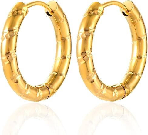 Minimalist Black Grooved Circle Huggie Hinged Hoop Earrings Stainless Steel Men Women Fashion Cool in Kuwait