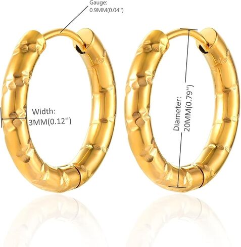 Minimalist Black Grooved Circle Huggie Hinged Hoop Earrings Stainless Steel Men Women Fashion Cool in Kuwait