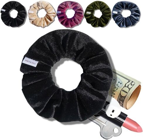 Smunchys Velvet Hair Scrunchies with Hidden Zipper Pocket Storage, Hidden Pocket Stash Scrunchie for Keys, Money, Cash, Festivals, Clubs, Gym, Traveling, Gifts for Women, Accessories (Coffe Brown) in Saudi Arabia
