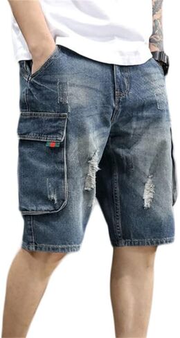Andongnywell Men's Large Stretch Loose Work Short Denim Pants Summer Casual Jeans Shorts with Pockets Zipper in Saudi Arabia