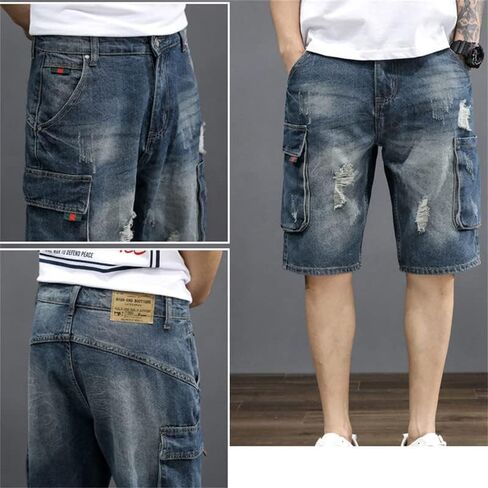 Andongnywell Men's Large Stretch Loose Work Short Denim Pants Summer Casual Jeans Shorts with Pockets Zipper in Saudi Arabia