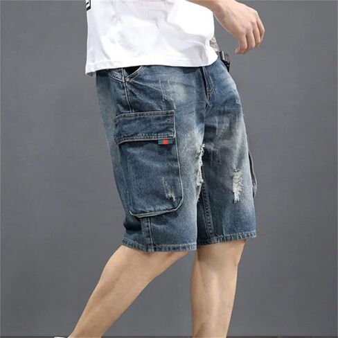 Andongnywell Men's Large Stretch Loose Work Short Denim Pants Summer Casual Jeans Shorts with Pockets Zipper in Saudi Arabia