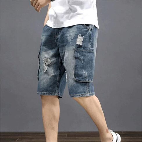 Andongnywell Men's Large Stretch Loose Work Short Denim Pants Summer Casual Jeans Shorts with Pockets Zipper in Saudi Arabia