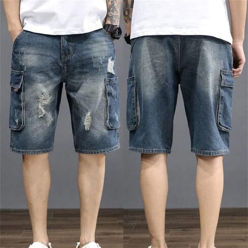 Andongnywell Men's Large Stretch Loose Work Short Denim Pants Summer Casual Jeans Shorts with Pockets Zipper in Saudi Arabia