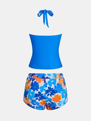 CUPSHE Women's Tankini Sets Two Piece Swimsuit High Waisted Halter V Neck Bathing Suit Adjustable Straps Shorts in Kuwait