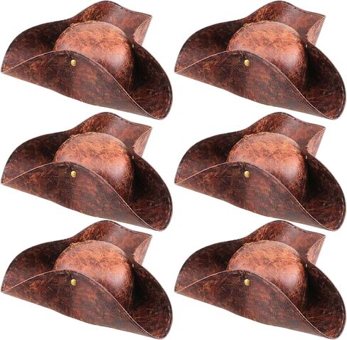 6 Pcs Faux Leather Pirate Hats Colonial Tricorn Hat Brown Pirate Costume Hat for Women Men Cosplay Costume Accessory Dress Up Parties in Saudi Arabia