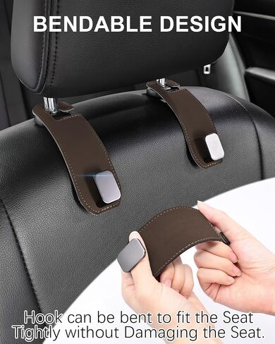 GZSH 2 PCS Car Seat Headrest Hooks Purse Hook for Car Leather 2 In 1 Car Seat Hooks for Universal Car Hanger Storage Organizer Car Headrest Hook for Purse, Bags etc |Add Car Extra Space| Black in Kuwait