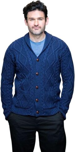 سترة كارديجان رجالية من صوف آران بياقة شال كاجوال مع أزرار in Kuwait