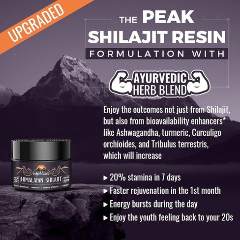 Ajoblanco 600mg Shilajit Pure Himalayan Organic Shilajit Resin - Himalayan Shilajit Resin with Organic Ayurvedic Blend in High Potency for Energy, Strength & Immunity, 30 Grams in Saudi Arabia