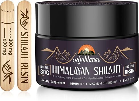 Ajoblanco 600mg Shilajit Pure Himalayan Organic Shilajit Resin - Himalayan Shilajit Resin with Organic Ayurvedic Blend in High Potency for Energy, Strength & Immunity, 30 Grams in Saudi Arabia