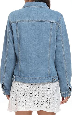 J.Corrine Women's Denim Jacket الأكمام الطويلة زر أسفل كوخ سترة جان مع جيوب in Saudi Arabia