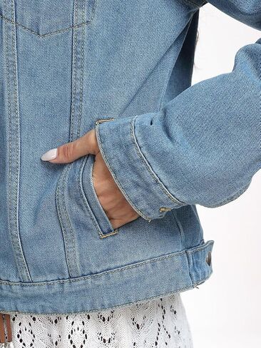 J.Corrine Women's Denim Jacket الأكمام الطويلة زر أسفل كوخ سترة جان مع جيوب in Saudi Arabia