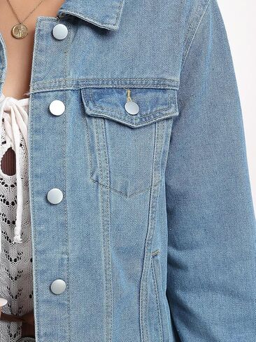 J.Corrine Women's Denim Jacket الأكمام الطويلة زر أسفل كوخ سترة جان مع جيوب in Saudi Arabia